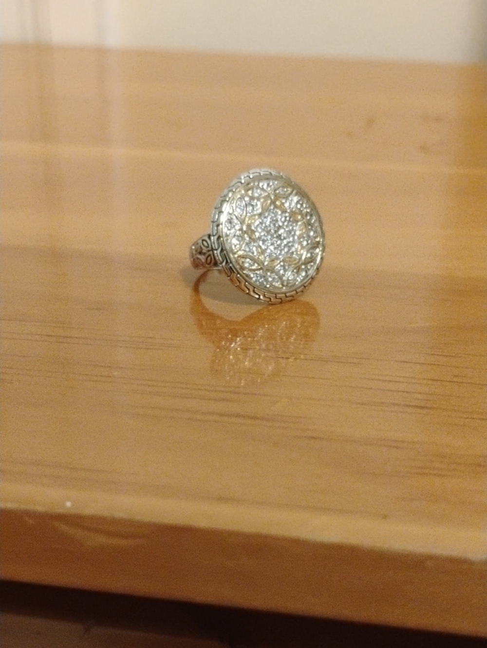 Silver and Gold Round Pavé Accent Ring - Women Jewelry